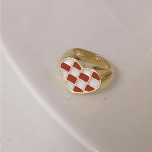 En Route Checkered Heart Ring